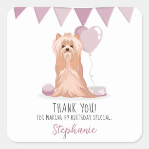 Sticker Carré Curte Yorkshire Terrier Anniversaire