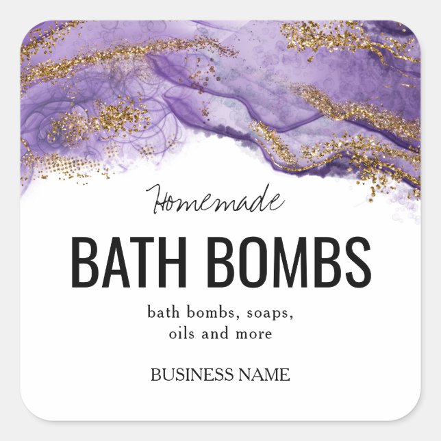 Sticker Carré Custom Bath Bomb Label Template – Editable Logo &  (Devant)
