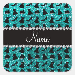 Sticker Carré Custom name parties scintillant turquoise talons h