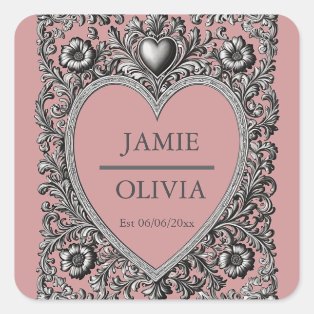 Sticker Carré Custom Victorian Scroll Frame – wedding (Devant)