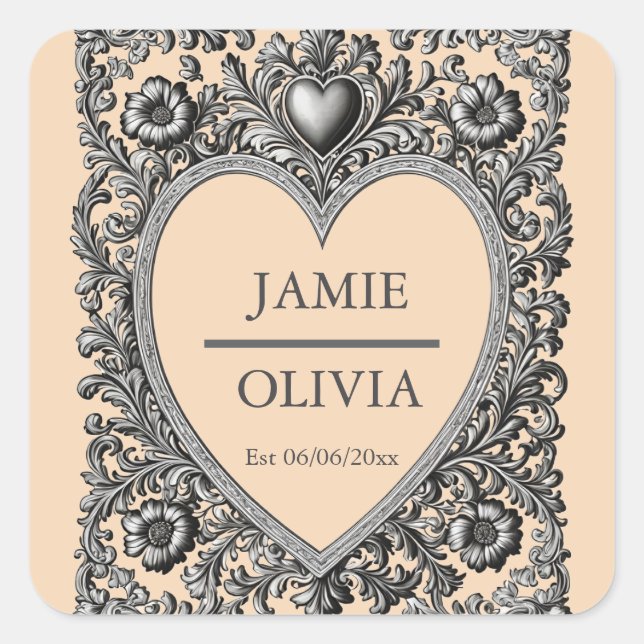 Sticker Carré Custom Victorian Scroll Frame – wedding (Devant)