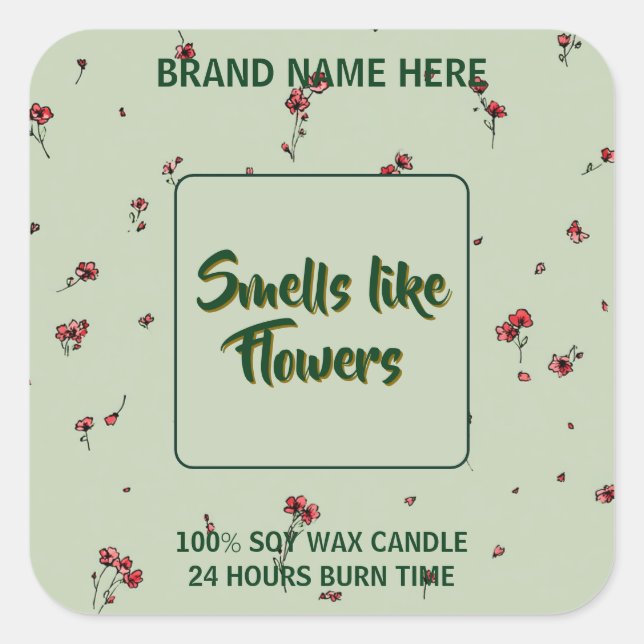 Sticker Carré Customizable Flower Candle Label Editable Text (Devant)