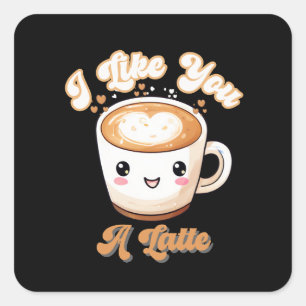 Sticker Carré Cute Amateur De Café Je T'Aime Un Latte