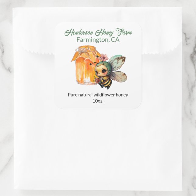 Sticker Carré Cute Anime Bee Honey Jar (Sac)
