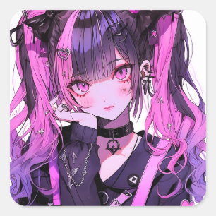 Sticker Carré Cute Anime Goth Girl