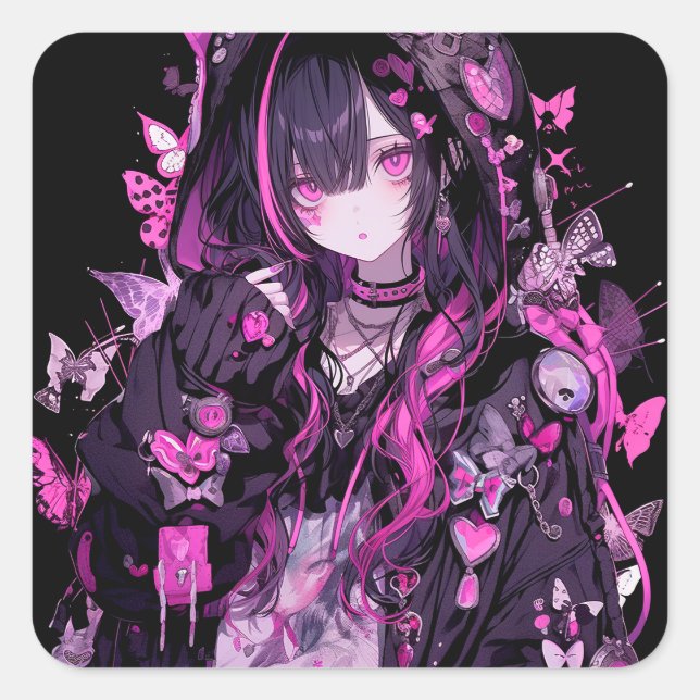 Sticker Carré Cute Anime Goth Girl (Devant)