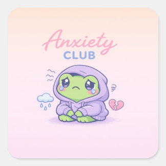 Sticker Carré Cute Anxiety Club Frog Introvert Hoodie Cartoon