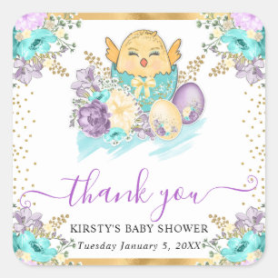 Sticker Carré Cute aquarelle Baby shower de poussins et d'oeufs