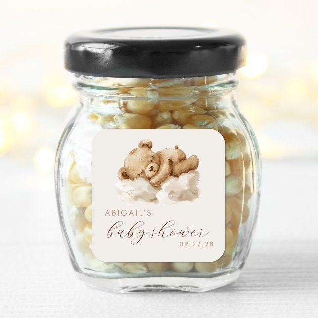 Sticker Carré Cute Aquarelle Baby shower Ours Teddy (Créateur téléchargé)