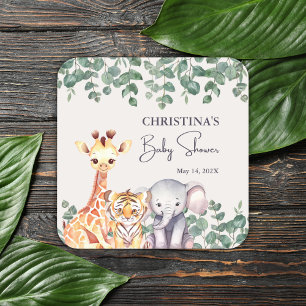 Sticker Carré Cute Aquarelle Safari Animaux Baby shower