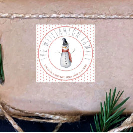 Sticker Carré Cute Aquarelle Snowman Nom de famille Polka Dot