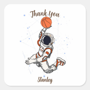 Sticker Carré Cute astronaute Espace Extérieur Galaxie Basketbal