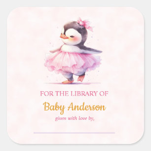 Sticker Carré Cute Baby Penguin Ballerina Baby shower Plaque de 