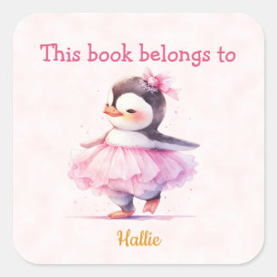 Sticker Carré Cute Baby Penguin Ballerina Plaque de livre