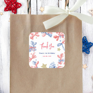 Sticker Carré Cute Balloon Bow 4 juillet 1er anniversaire