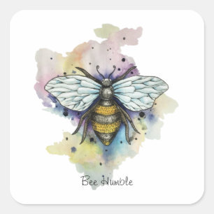 Sticker Carré Cute Bee Et Rainbow Wash Classique
