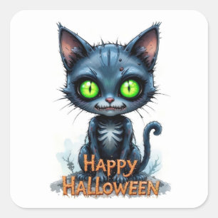 Sticker Carré Cute Black Kitten Halloween Amoureux des chats lun