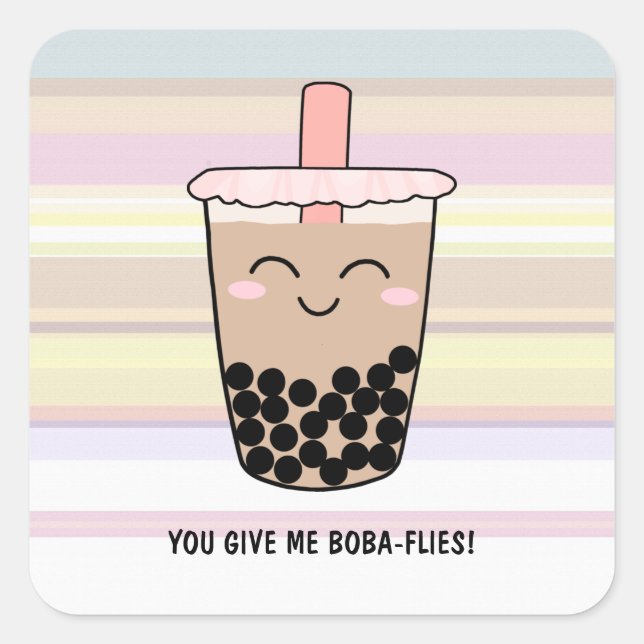 Sticker Carré Cute Boba Milk Tea Pun (Devant)