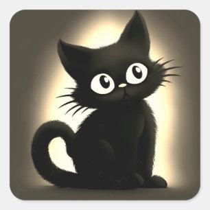 Sticker Carré Cute Boo Chat Noir Halloween