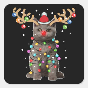 Sticker Carré Cute britannique Shorthair Chat Funny Noël