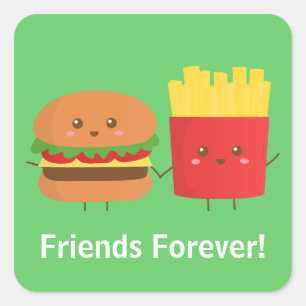 Sticker Carré Cute Burger et amis de frites pour toujours
