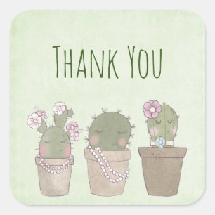 Sticker Carré Cute Cactus