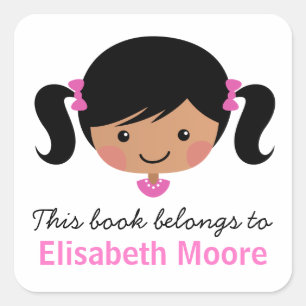 Sticker Carré Cute caricature fille bibliothèque personnalisée