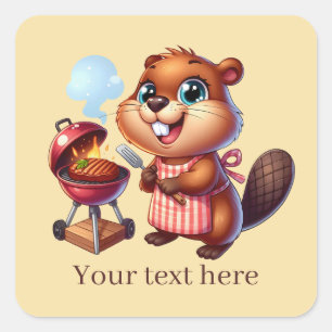 Sticker Carré Cute castor grillant ajouter du texte