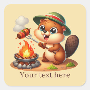 Sticker Carré Cute castor grillant ajouter du texte