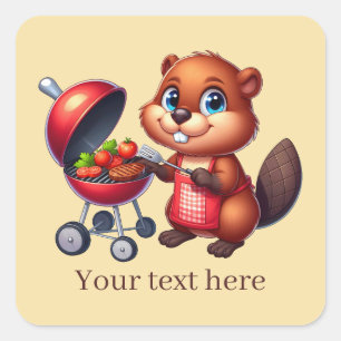 Sticker Carré Cute castor grillant ajouter du texte