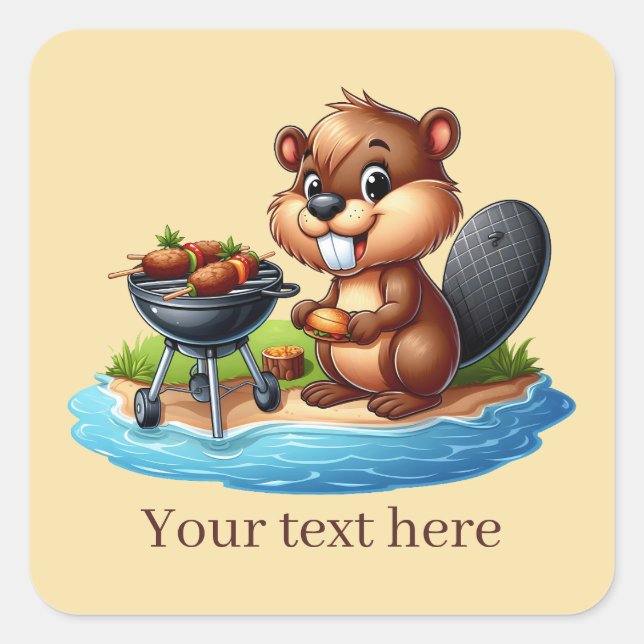 Sticker Carré Cute castor grillant ajouter du texte (Devant)