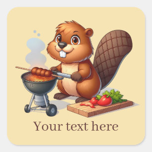 Sticker Carré Cute castor grillant ajouter du texte