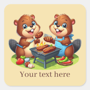 Sticker Carré Cute castor grillant ajouter du texte