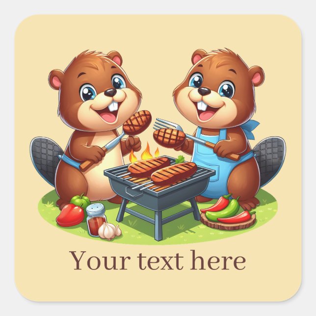 Sticker Carré Cute castor grillant ajouter du texte (Devant)