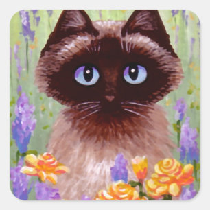 Sticker Carré Cute Cat Ragdoll Siamese Rose birman Créationarts