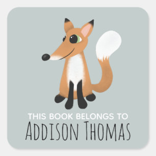 Sticker Carré Cute 'Ce Livre Appartient' Fox Kids Bookplate