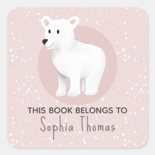 Sticker Carré Cute 'Ce Livre Appartient' Polar Bear Kids Boite