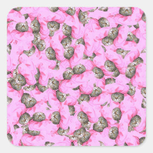 Sticker Carré Cute Chat dans un Motif Casquette rose Random