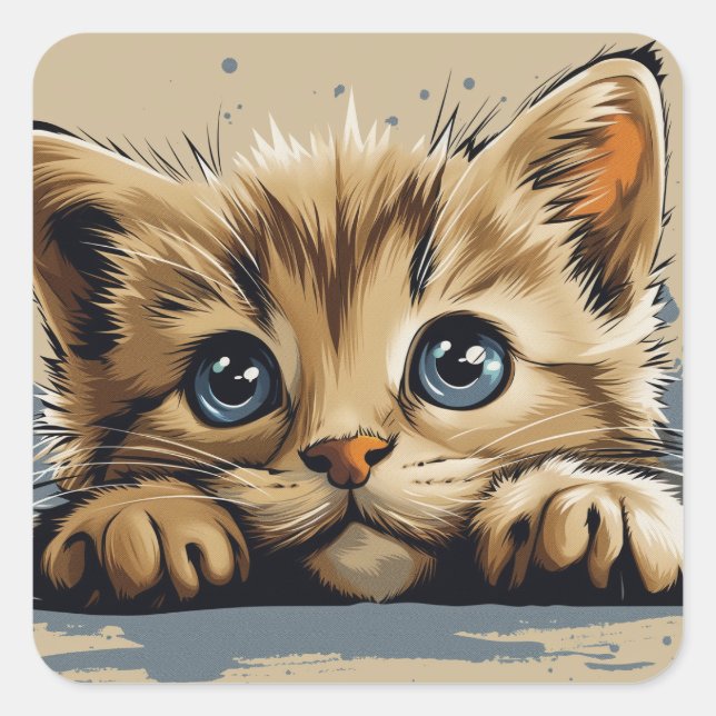 Sticker Carré Cute chaton (Devant)