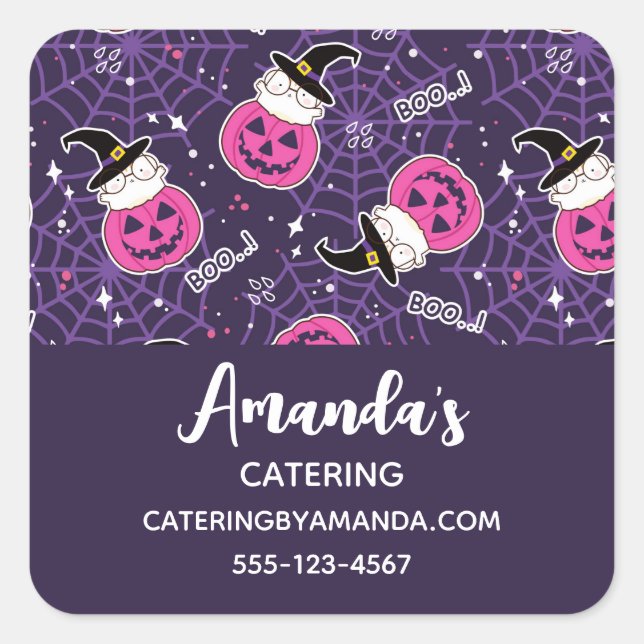 Sticker Carré Cute chats et Citrouille Halloween Motif Business (Devant)