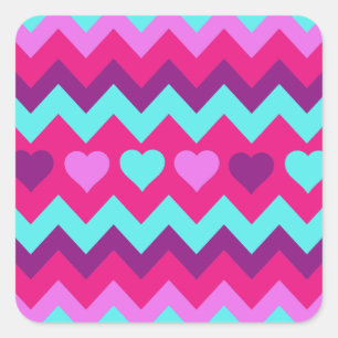 Sticker Carré Cute Chevron Coeurs rose Turquoise Ado Cadeaux