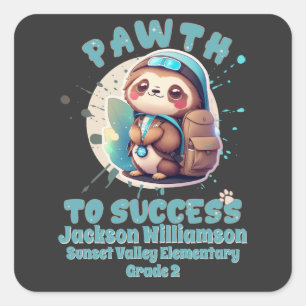 Sticker Carré Cute Chibi Kawaii Sloth Name School Grade
