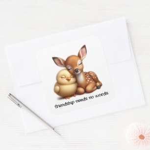 Sticker Carré Cute Chick & Deer Cuddin Meilleurs amis