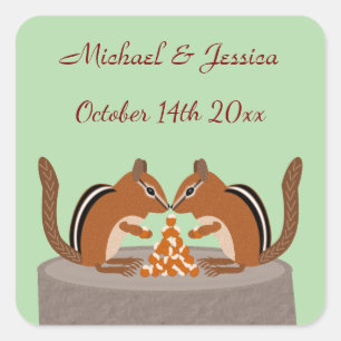 Sticker Carré Cute Chipmunks Mariage de automne personnalisé