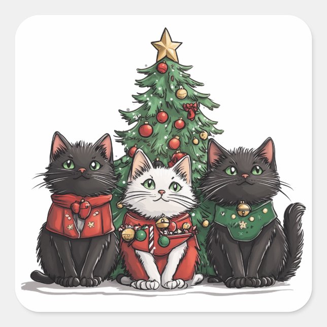 Sticker Carré Cute Christmas Cats (Devant)