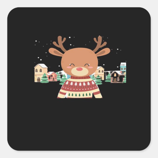 Sticker Carré Cute Christmas Deer Minimal Design  (Devant)