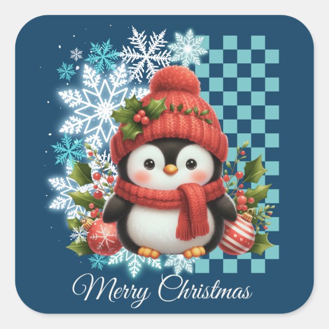 Sticker Carré Cute Christmas Penguin (Devant)