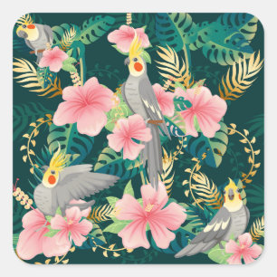 Sticker Carré Cute Cockatiel Parrot Motif Vintage