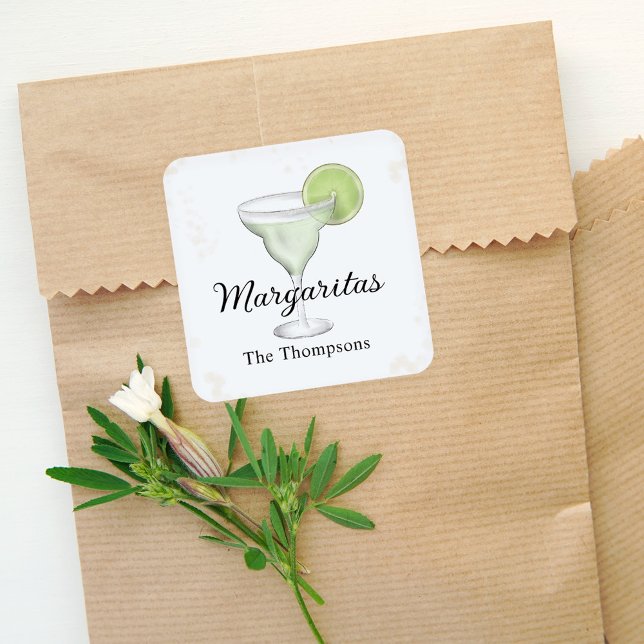 Sticker Carré Cute Cocktail Party Custom Watercolor (Watercolor Margaritas Custom Sticker.)