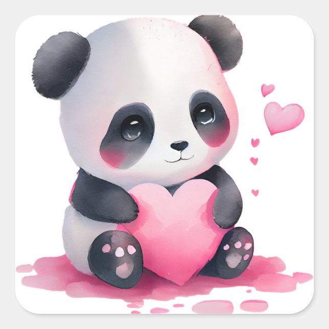 Sticker Carré Cute Coeur Panda Bear Valentine (Devant)